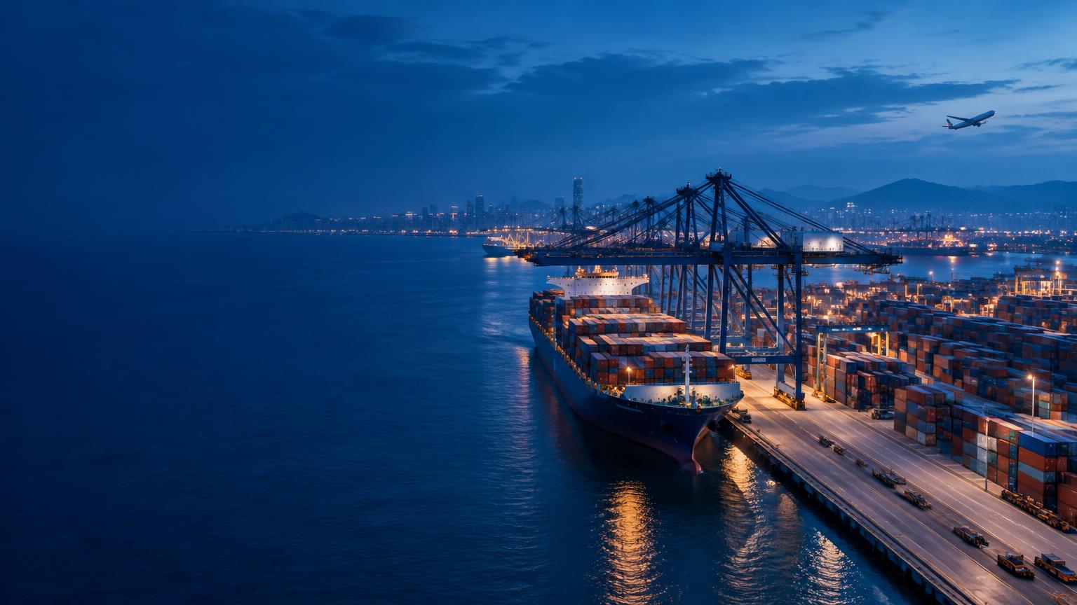 Container ship at a modern international port
